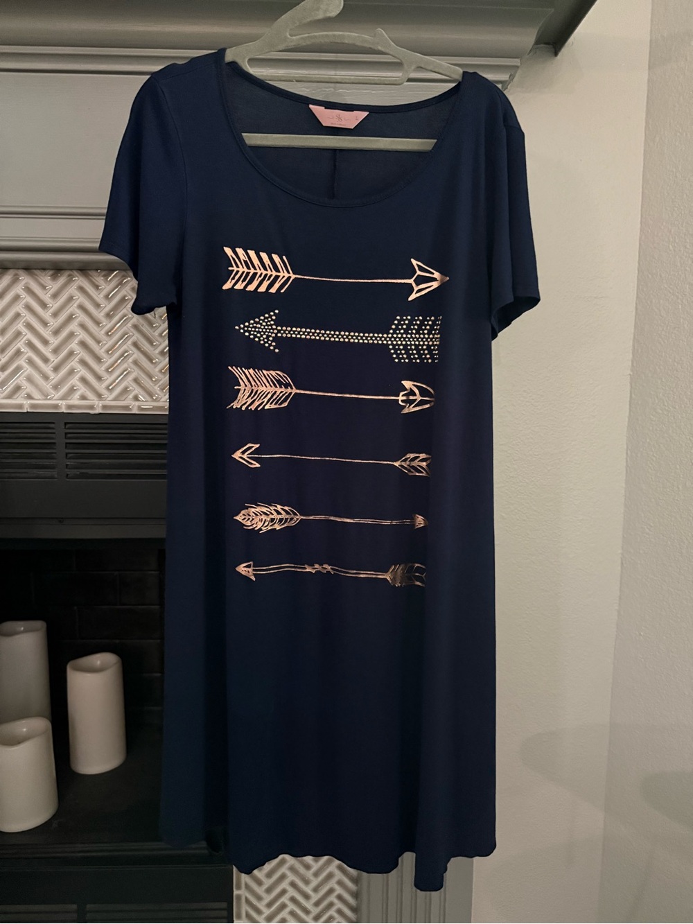 SJS Navy Midi Dress with Rose Gold Arrow Print